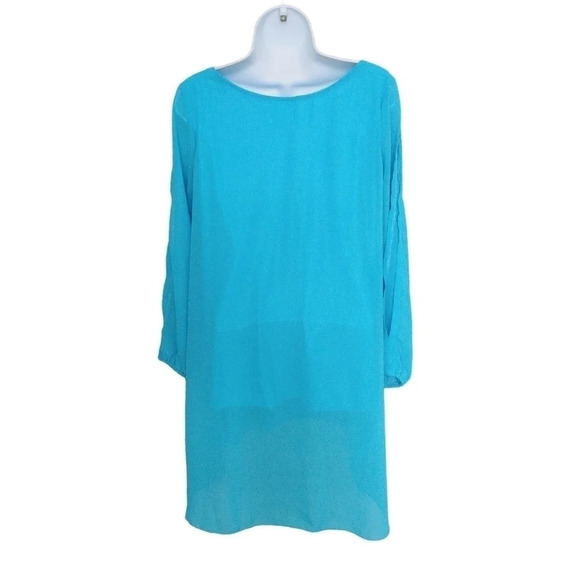 High-Low Blue Tunic Top Blue Lightweight Open Sleeve M - Picture 5 of 7